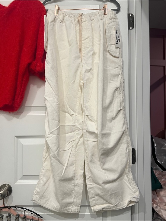 Urban Outfitters Pants - Urban Outfitters Cream Wide-Leg Cargo Drawstring Trousers